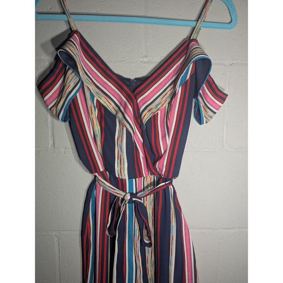 By & By Juniors Colorful striped Cold Shoulder wide leg Jumpsuit Size 7 Boho - Picture 5 of 5